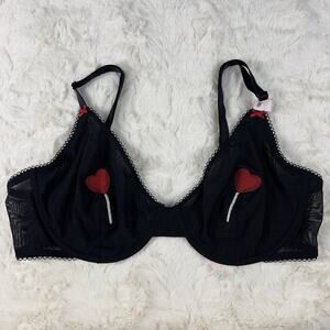 Victoria’s Secret Unlined Underwire Demi Bra Black Mesh Heart Lollipop S.36D NWT